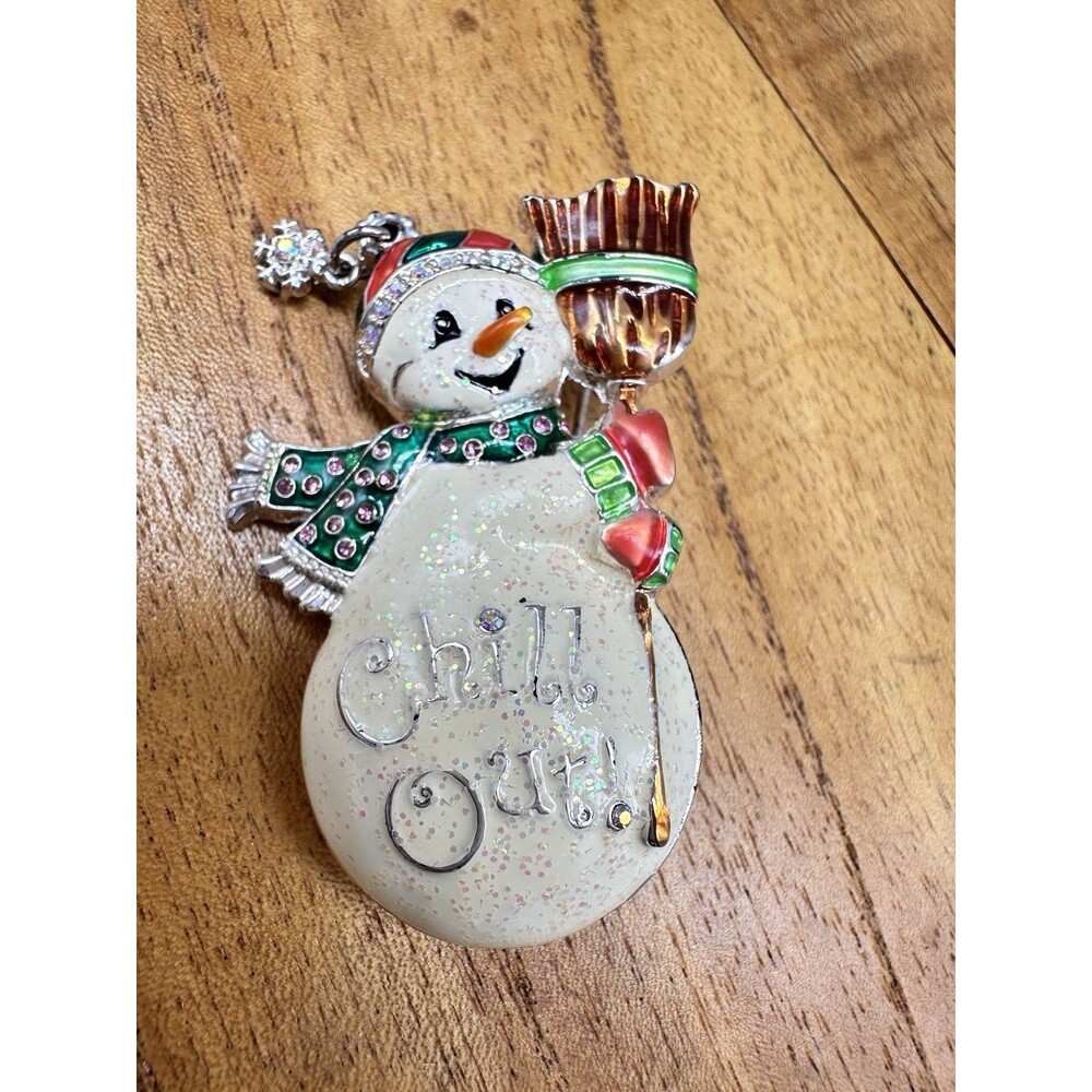 Miriam HASKELL Enamel Snowman Christmas Holiday Pin Brooch Pendant Chill Out